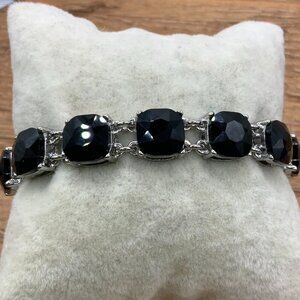 Cosmo Style Faux Onyx Faceted Silver Tone Link Bracelet